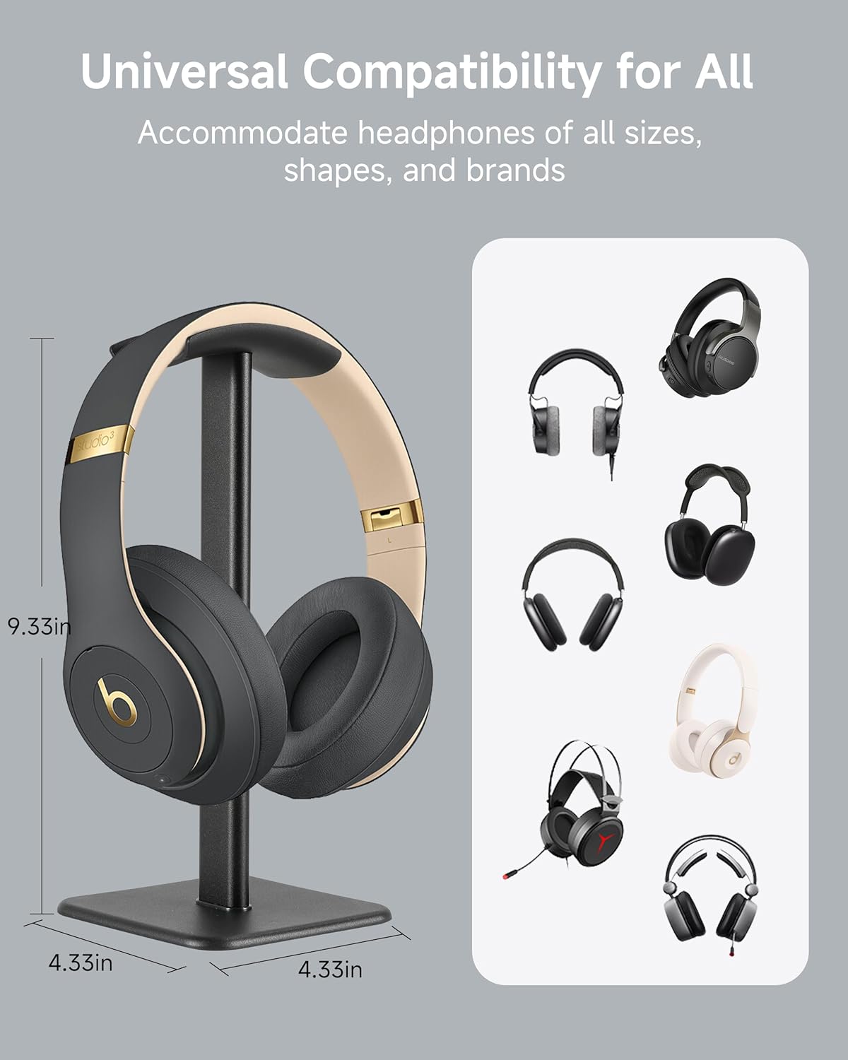 Headset Stand – Headphone Holder for Desk with Aluminum Hanger Compatible with All Over-Ear On-Ear Computer Xbox One PS5 PS4 PC Game Telephone Headsets (Black)