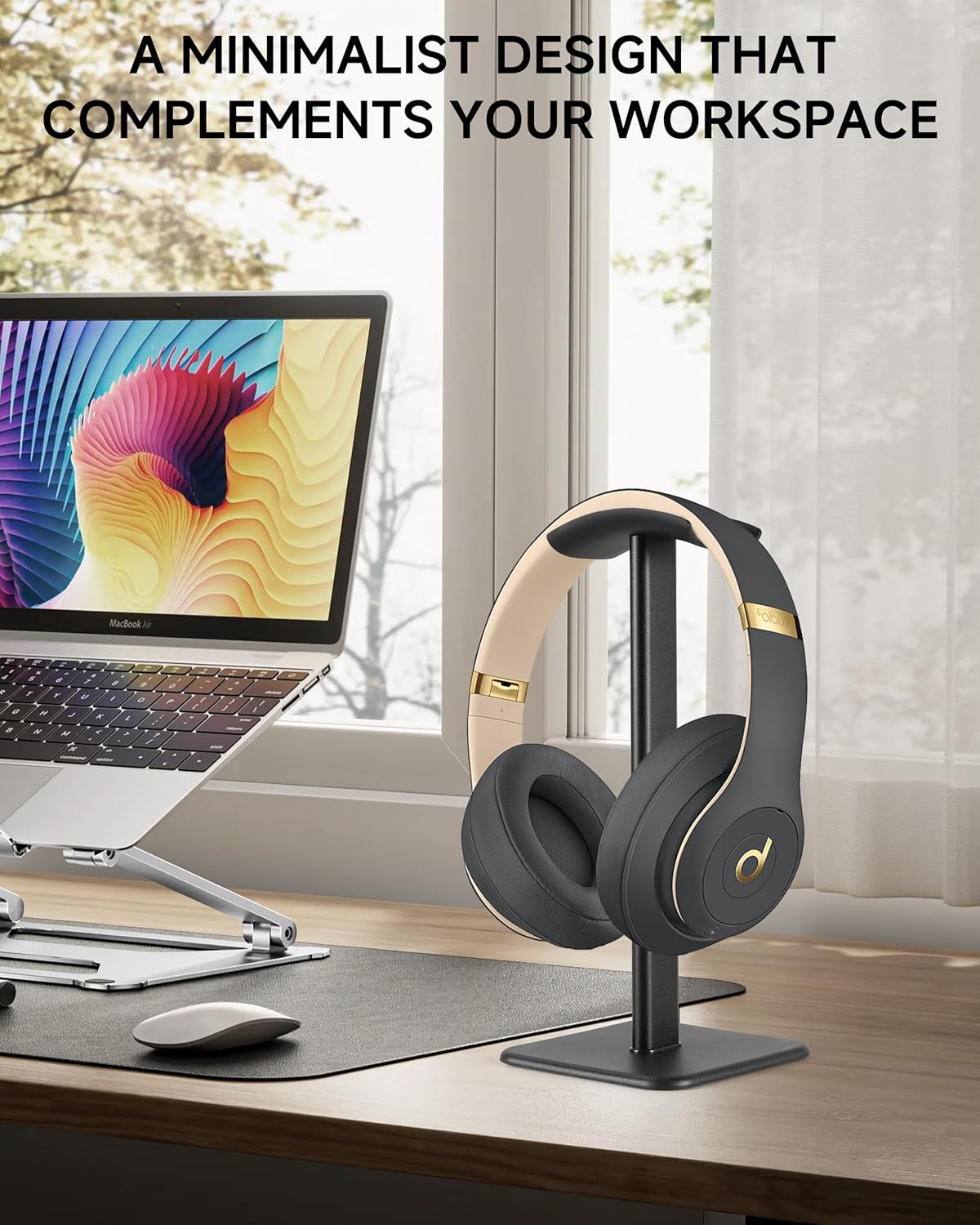 Headset Stand – Headphone Holder for Desk with Aluminum Hanger Compatible with All Over-Ear On-Ear Computer Xbox One PS5 PS4 PC Game Telephone Headsets (Black)