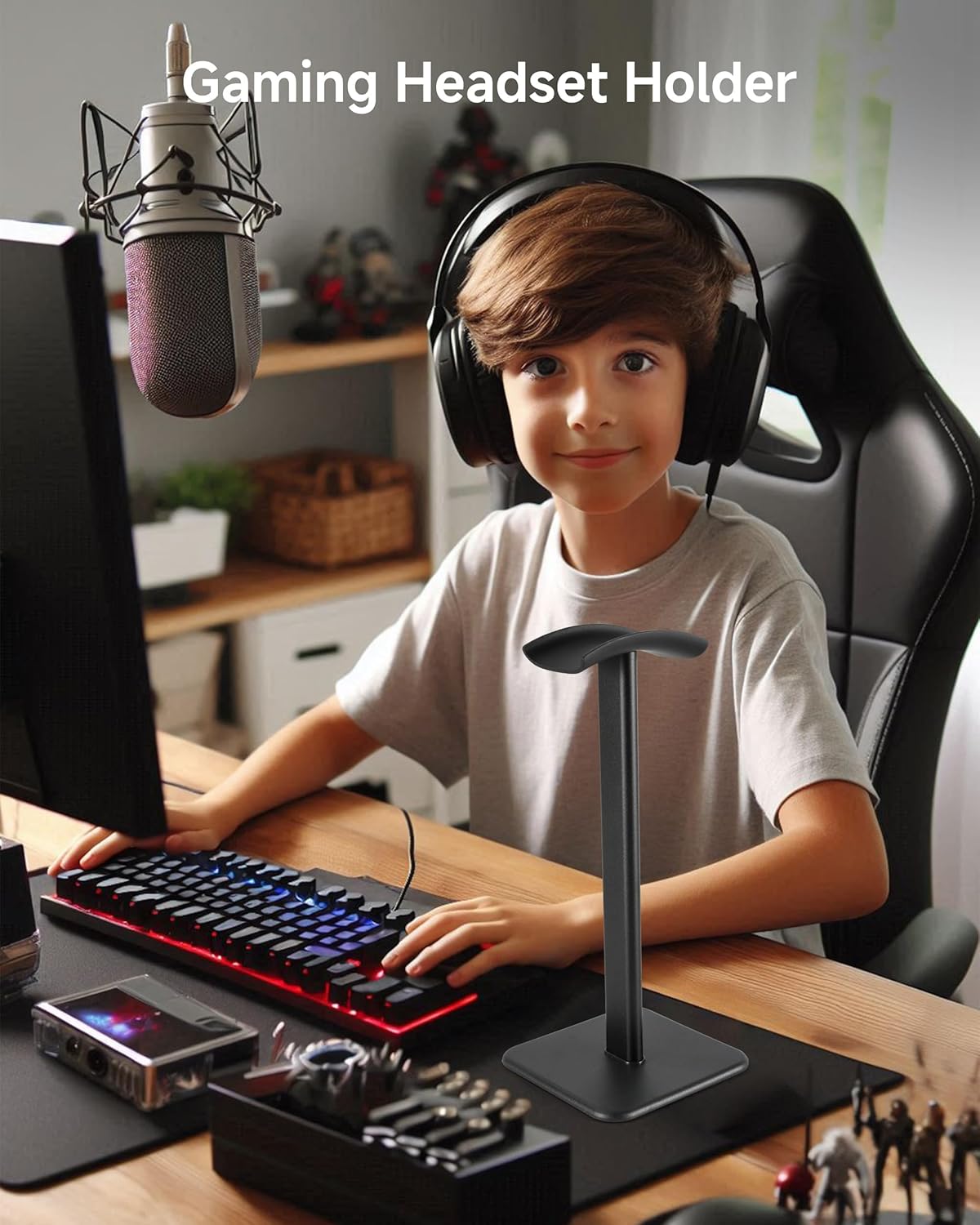 Headset Stand – Headphone Holder for Desk with Aluminum Hanger Compatible with All Over-Ear On-Ear Computer Xbox One PS5 PS4 PC Game Telephone Headsets (Black)