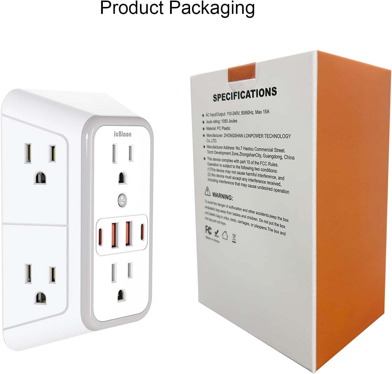 JcBlaon Outlet Extender Surge Protector – 6 Outlet Splitter with 4 USB Ports (2 USB C), Multiple Plug Expander Wall Charger, 3 Sided Multi Plug Wall Adapter Power Strip for Home Office Kitchen Travel