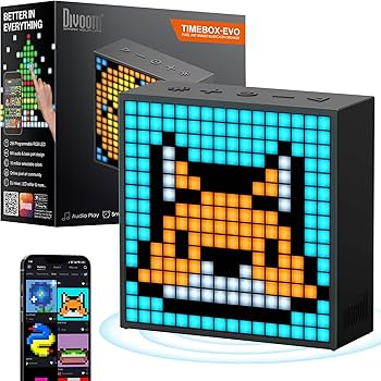 Divoom TimeBox Evo — Pixel Art Bluetooth Speaker with 16×16 LED Display APP Control – Cool Animation Frame & Gaming Room Setup & Bedside Alarm Clock- Black
