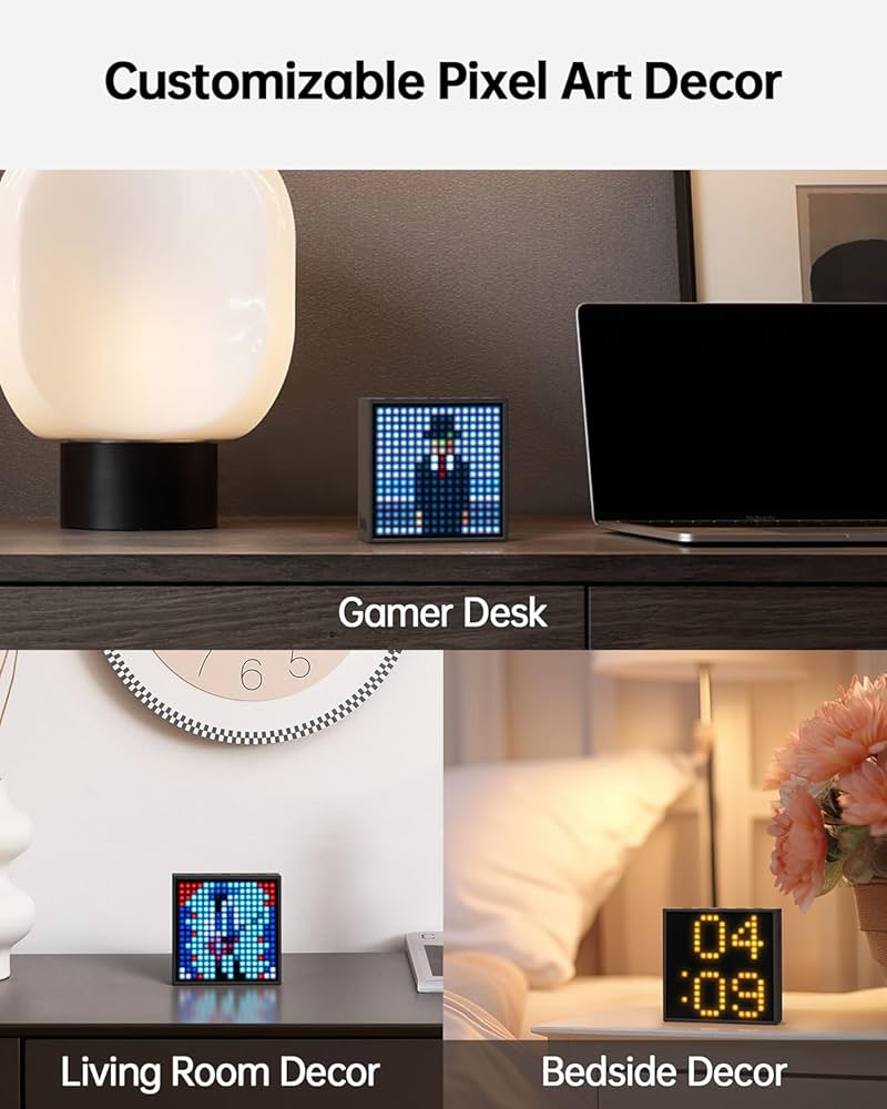 Divoom TimeBox Evo — Pixel Art Bluetooth Speaker with 16×16 LED Display APP Control – Cool Animation Frame & Gaming Room Setup & Bedside Alarm Clock- Black