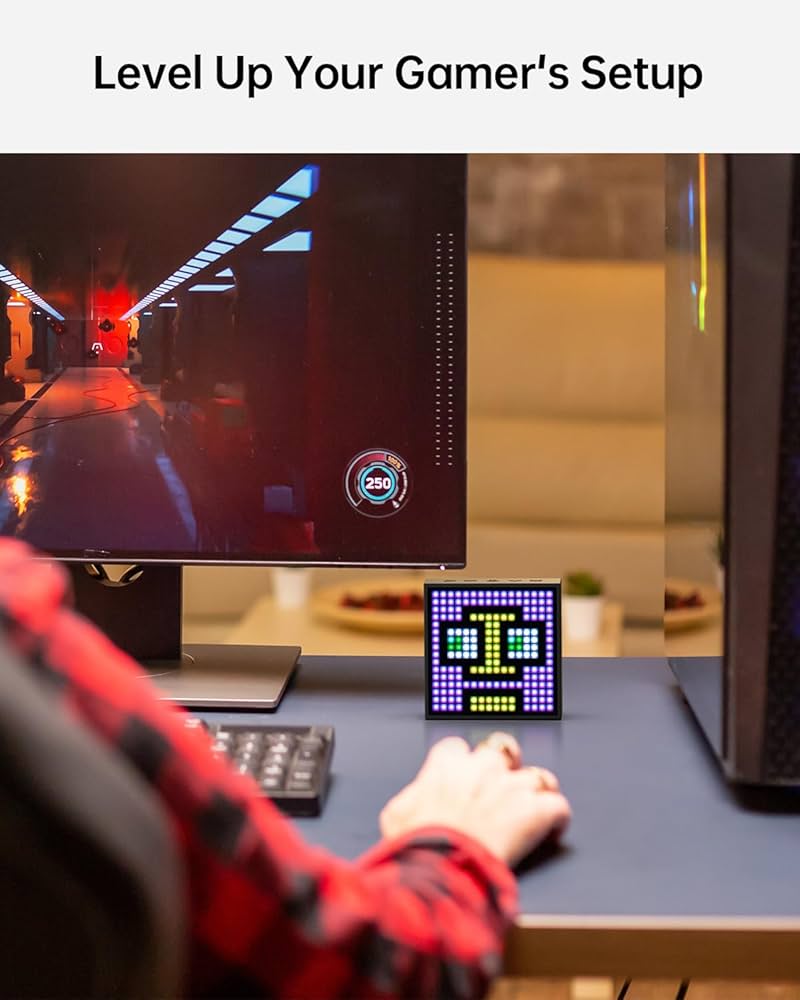 Divoom TimeBox Evo — Pixel Art Bluetooth Speaker with 16×16 LED Display APP Control – Cool Animation Frame & Gaming Room Setup & Bedside Alarm Clock- Black