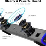 SOULION R30 Computer Speakers, USB Powered PC Speaker, Colorful LED Lights with Switch Button, 3.5mm Aux Surround Soundbar for Desktop Laptop Monitor Office Work Music Gray