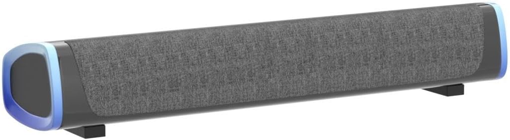 SOULION R30 Computer Speakers, USB Powered PC Speaker, Colorful LED Lights with Switch Button, 3.5mm Aux Surround Soundbar for Desktop Laptop Monitor Office Work Music Gray