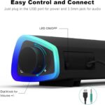 SOULION R30 Computer Speakers, USB Powered PC Speaker, Colorful LED Lights with Switch Button, 3.5mm Aux Surround Soundbar for Desktop Laptop Monitor Office Work Music Gray