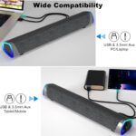 SOULION R30 Computer Speakers, USB Powered PC Speaker, Colorful LED Lights with Switch Button, 3.5mm Aux Surround Soundbar for Desktop Laptop Monitor Office Work Music Gray