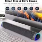 SOULION R30 Computer Speakers, USB Powered PC Speaker, Colorful LED Lights with Switch Button, 3.5mm Aux Surround Soundbar for Desktop Laptop Monitor Office Work Music Gray
