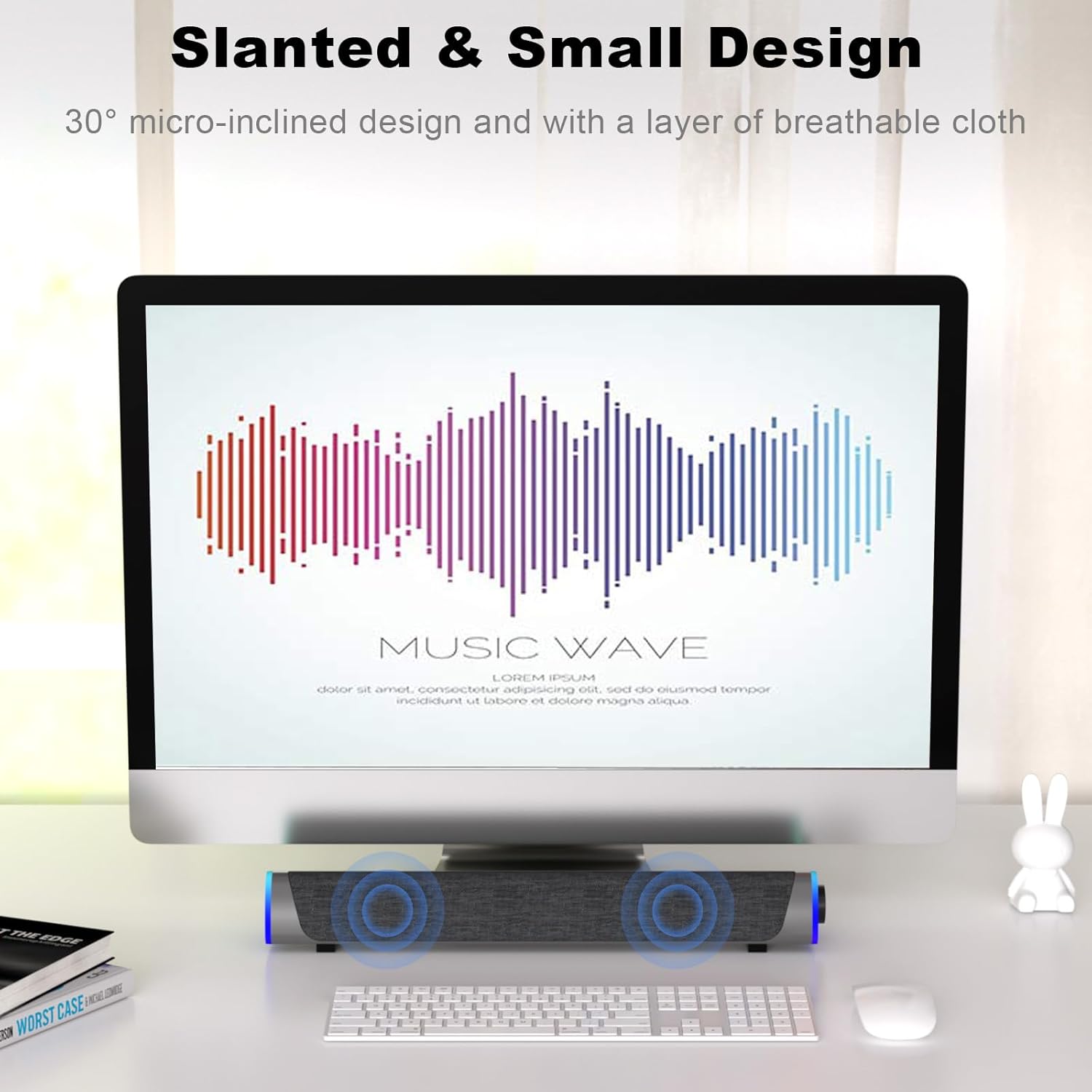 SOULION R30 Computer Speakers, USB Powered PC Speaker, Colorful LED Lights with Switch Button, 3.5mm Aux Surround Soundbar for Desktop Laptop Monitor Office Work Music Gray