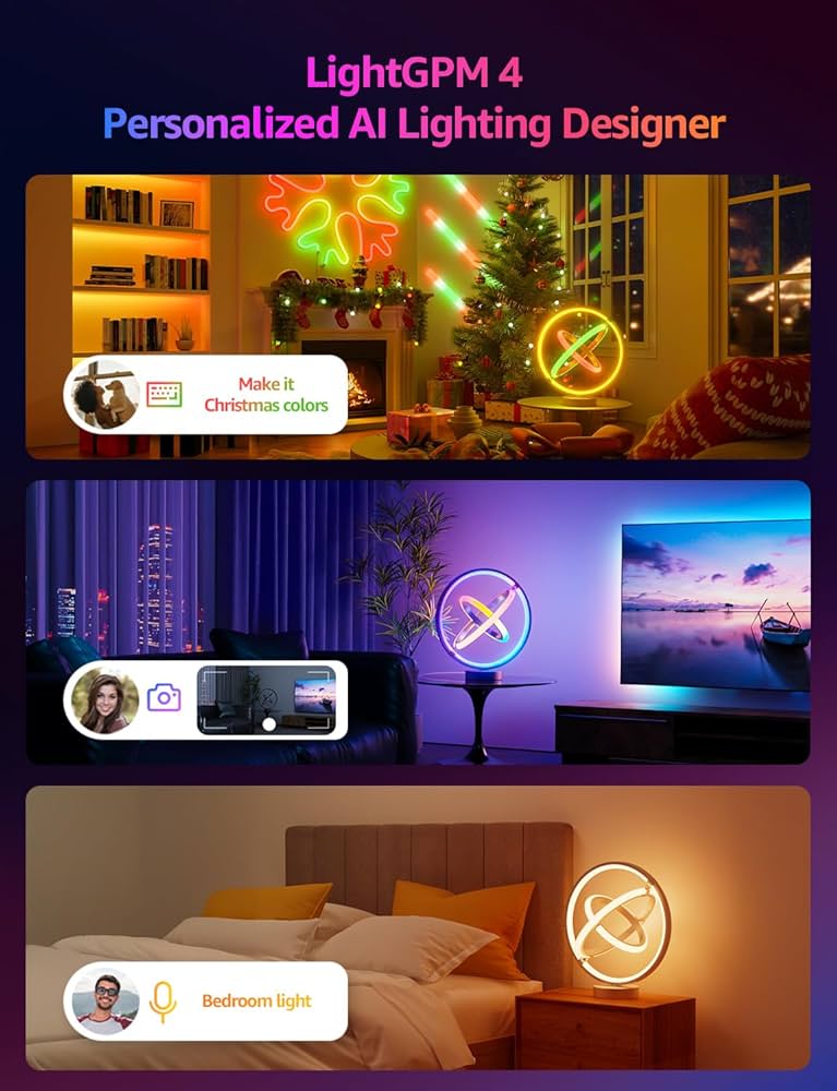Lepro TB1 AI Smart Table Lamp, RGB+IC Addressable Color Changing Desk Light Alexa Google Home Enable, Music Sync, DIY Endless Scenes, APP Control Cool LED Lamp for Room Decor Ambient Lighting, 2.4 GHz