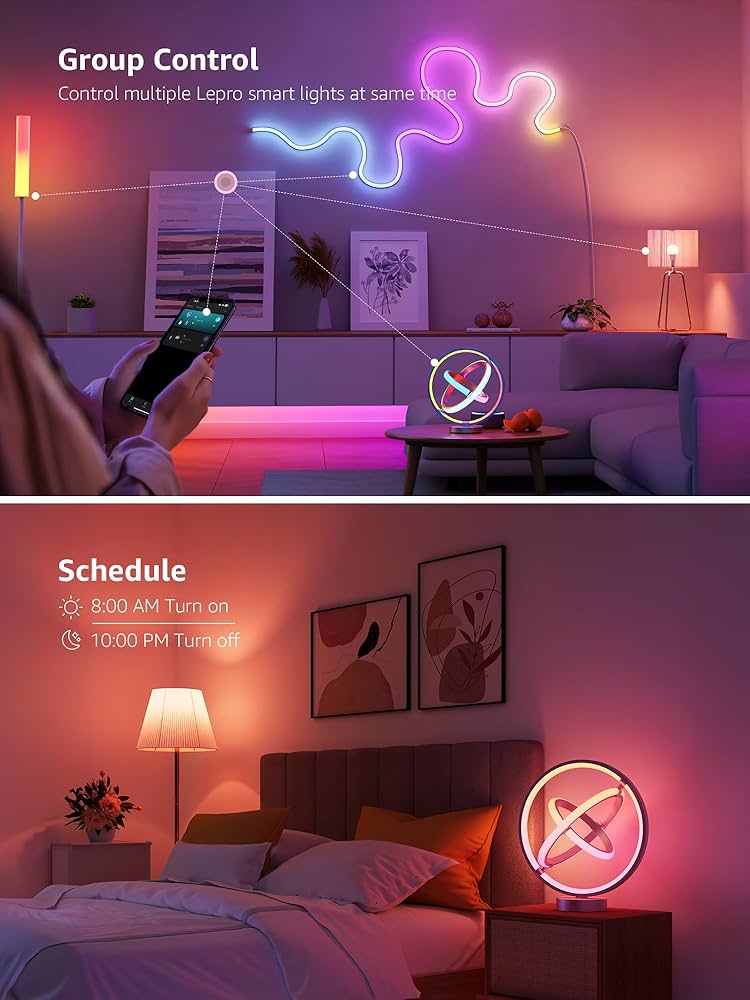 Lepro TB1 AI Smart Table Lamp, RGB+IC Addressable Color Changing Desk Light Alexa Google Home Enable, Music Sync, DIY Endless Scenes, APP Control Cool LED Lamp for Room Decor Ambient Lighting, 2.4 GHz
