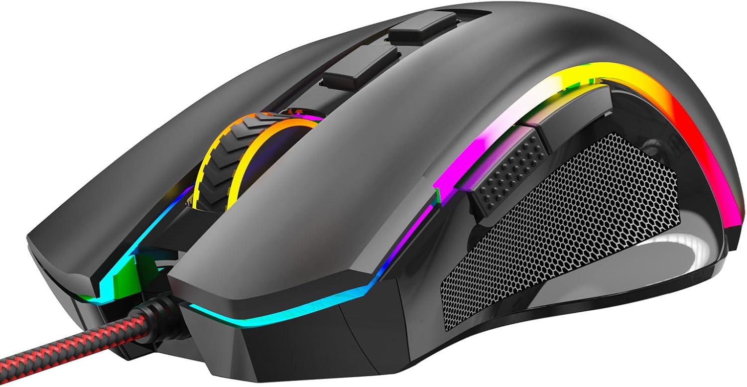 Redragon M602 Gaming Mouse, Ergonomic RGB Gaming Mouse Wired with 7200 Adjustable DPI, 9 Programmable Buttons, Professional Software for Gamer Office [Black]