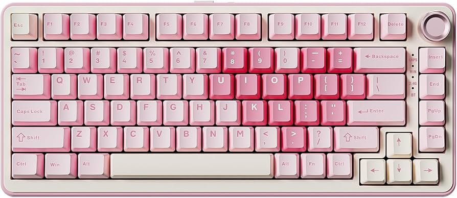 YUNZII B75 PRO Wireless Mechanical Keyboard,75% Layout with Knob,Hot Swap Gasket Custom Structure,Creamy Pre-lubed Switches,RGB Backlit,Bluetooth/Type-C/2.4G for Win/Mac(Cocoa Cream V2 Switch,Pink)