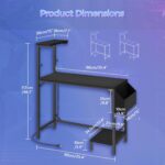 Gaming Desk, Computer Desk with Charging Station and LED Light, Small PC Desk with Side Storage Bag and Shelves, 2 Hooks, for Living Room, Home Office, Bedroom Black CDHS134E01