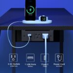 Gaming Desk, Computer Desk with Charging Station and LED Light, Small PC Desk with Side Storage Bag and Shelves, 2 Hooks, for Living Room, Home Office, Bedroom Black CDHS134E01