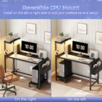 Gaming Desk, Computer Desk with Charging Station and LED Light, Small PC Desk with Side Storage Bag and Shelves, 2 Hooks, for Living Room, Home Office, Bedroom Black CDHS134E01