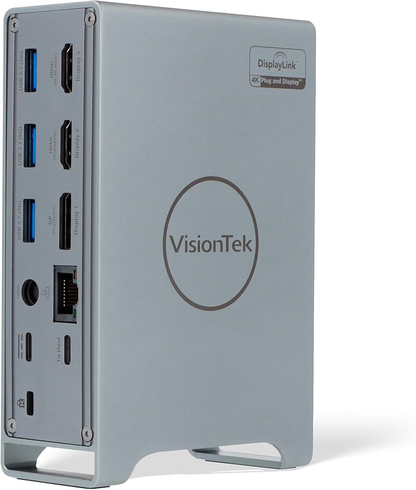 VisionTek VT7100 11in1 Docking Station Triple Monitor 4k – x2 HDMI, x1 DisplayPort, 100W PD Port, x4 3.1 USB-A, x2 USB-C, Audio Jack, & Ethernet – Compatible with Laptops and PC