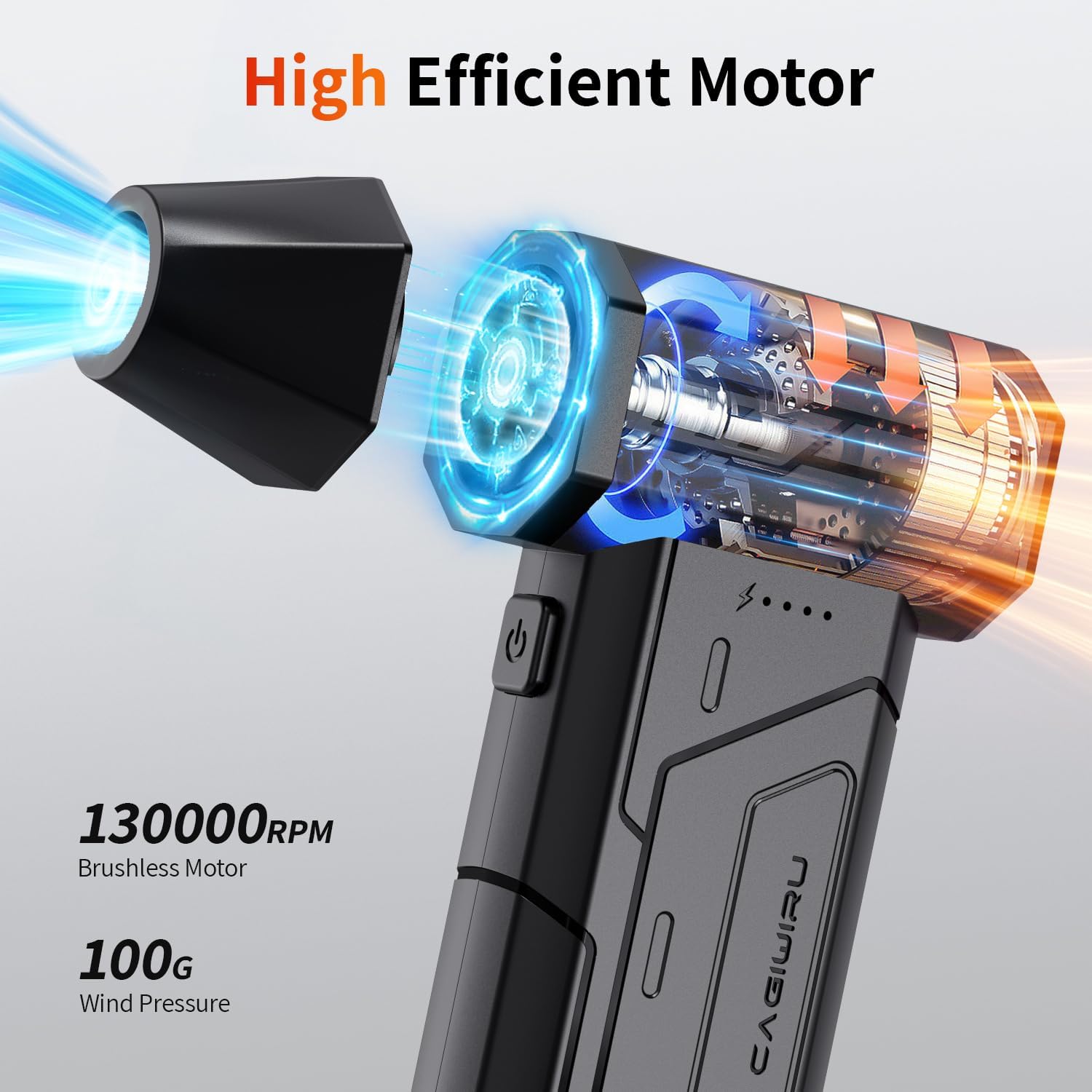 Compressed Air Duster,130000RPM Super Power Cordless Air Duster,Rechargeable Brushless Blower,3 Gear Adjustable Mini Blower with LED Light,Dust Remover for Computer/House/Outdoor/Car