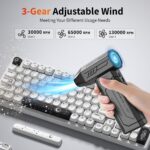 Compressed Air Duster,130000RPM Super Power Cordless Air Duster,Rechargeable Brushless Blower,3 Gear Adjustable Mini Blower with LED Light,Dust Remover for Computer/House/Outdoor/Car