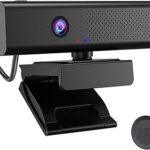 Full 1080P HD 3-in-1 Webcam: Camera and Speaker for Desktop Computer with Built-in 4 Microphones, External USB Web Cam with Magnetic Privacy Cover and Mute for Laptop, Streaming, Conference