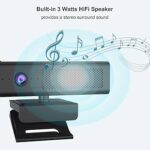 Full 1080P HD 3-in-1 Webcam: Camera and Speaker for Desktop Computer with Built-in 4 Microphones, External USB Web Cam with Magnetic Privacy Cover and Mute for Laptop, Streaming, Conference