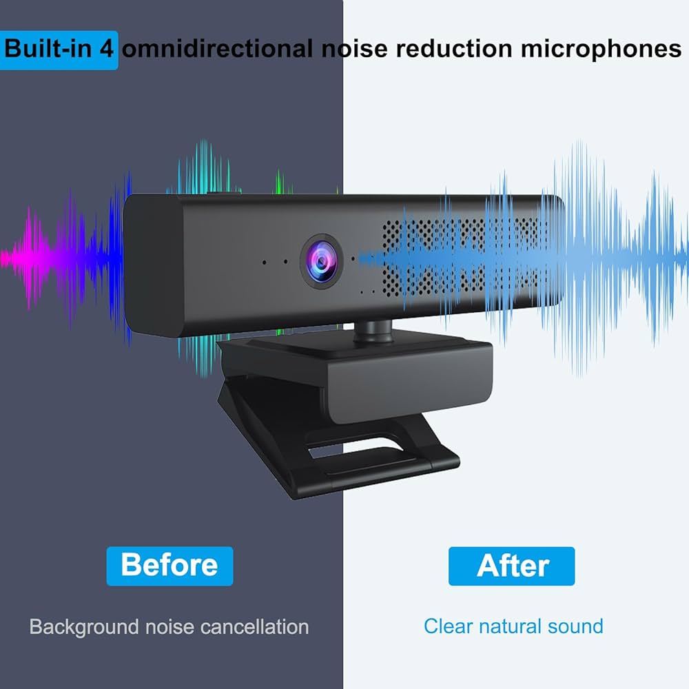 Full 1080P HD 3-in-1 Webcam: Camera and Speaker for Desktop Computer with Built-in 4 Microphones, External USB Web Cam with Magnetic Privacy Cover and Mute for Laptop, Streaming, Conference