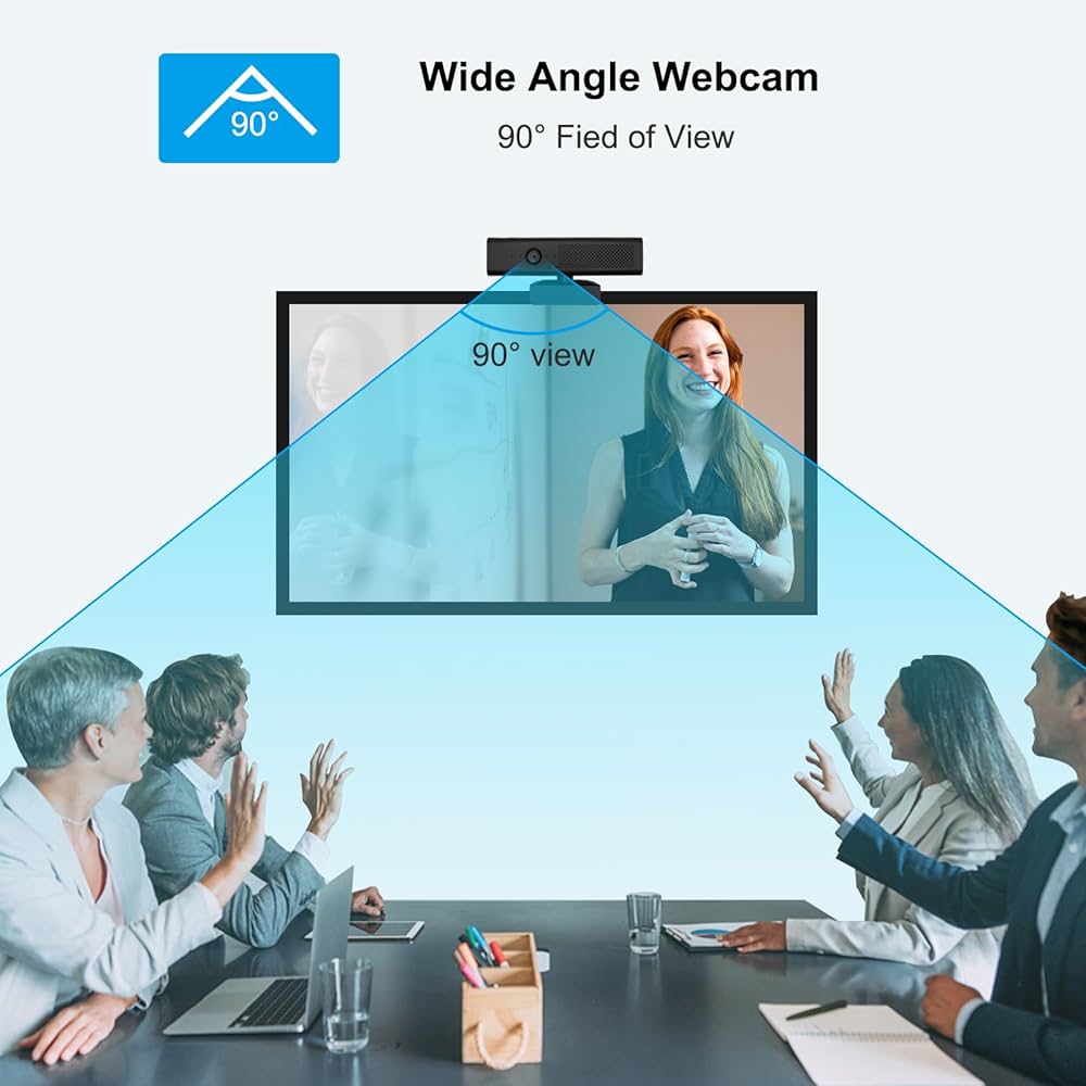 Full 1080P HD 3-in-1 Webcam: Camera and Speaker for Desktop Computer with Built-in 4 Microphones, External USB Web Cam with Magnetic Privacy Cover and Mute for Laptop, Streaming, Conference