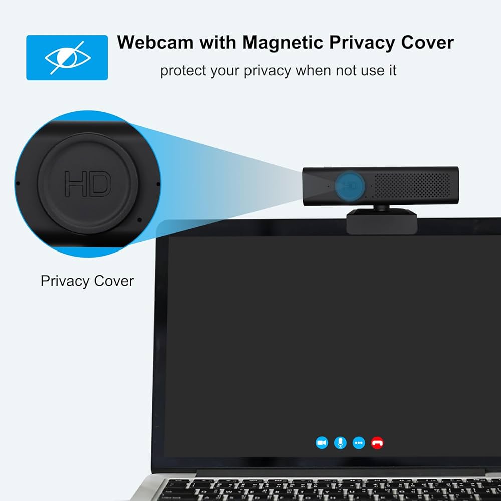 Full 1080P HD 3-in-1 Webcam: Camera and Speaker for Desktop Computer with Built-in 4 Microphones, External USB Web Cam with Magnetic Privacy Cover and Mute for Laptop, Streaming, Conference