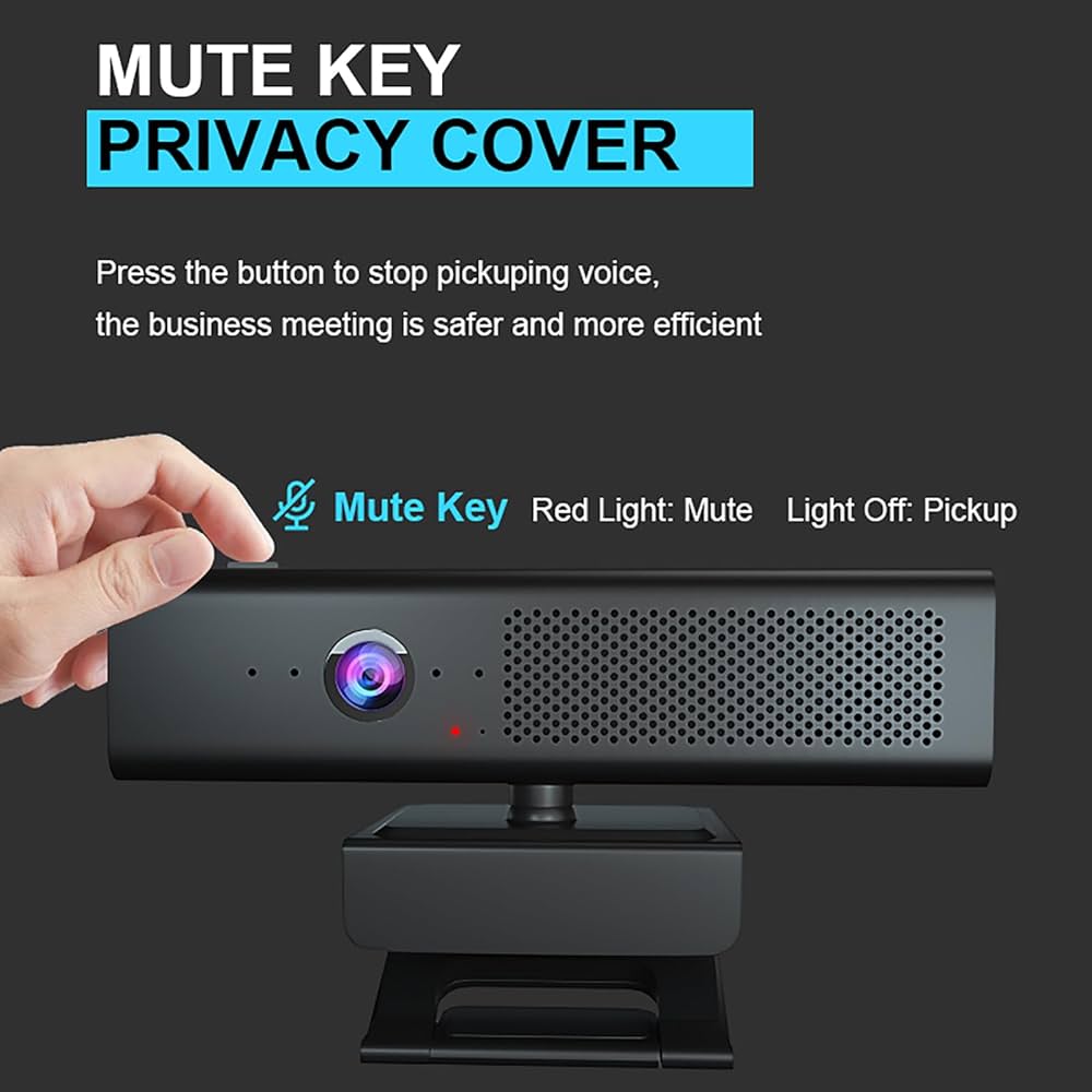 Full 1080P HD 3-in-1 Webcam: Camera and Speaker for Desktop Computer with Built-in 4 Microphones, External USB Web Cam with Magnetic Privacy Cover and Mute for Laptop, Streaming, Conference