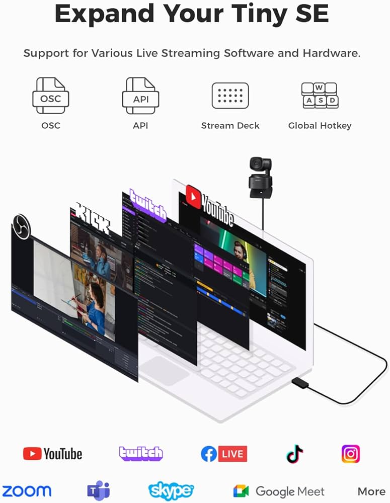 OBSBOT Tiny SE 1080P 100FPS Webcam for PC, AI Tracking PTZ Streaming Camera with 1/2.8″ Sensor, Gesture Control, Dual ISO, Staggered HDR, Web Camera for Desktop Computer, Laptop, Meeting, Video Calls