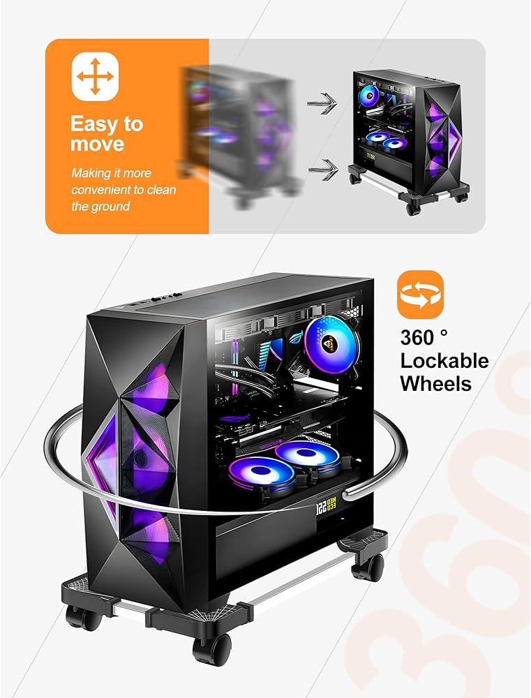 Computer Tower Stand, Adjustable Mobile CPU Stand with Rolling Caster Wheels, Premium PC Tower Stand Holder for Floor Carpet Gaming PC Case