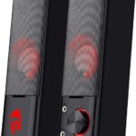 Redragon GS550 PC Gaming Speakers, 2.0 Channel Desktop Computer Sound Bar with Compact Maneuverable Size, Headphone Jack, Quality Bass & Decent Red Backlit, USB Powered w/ 3.5mm Cable