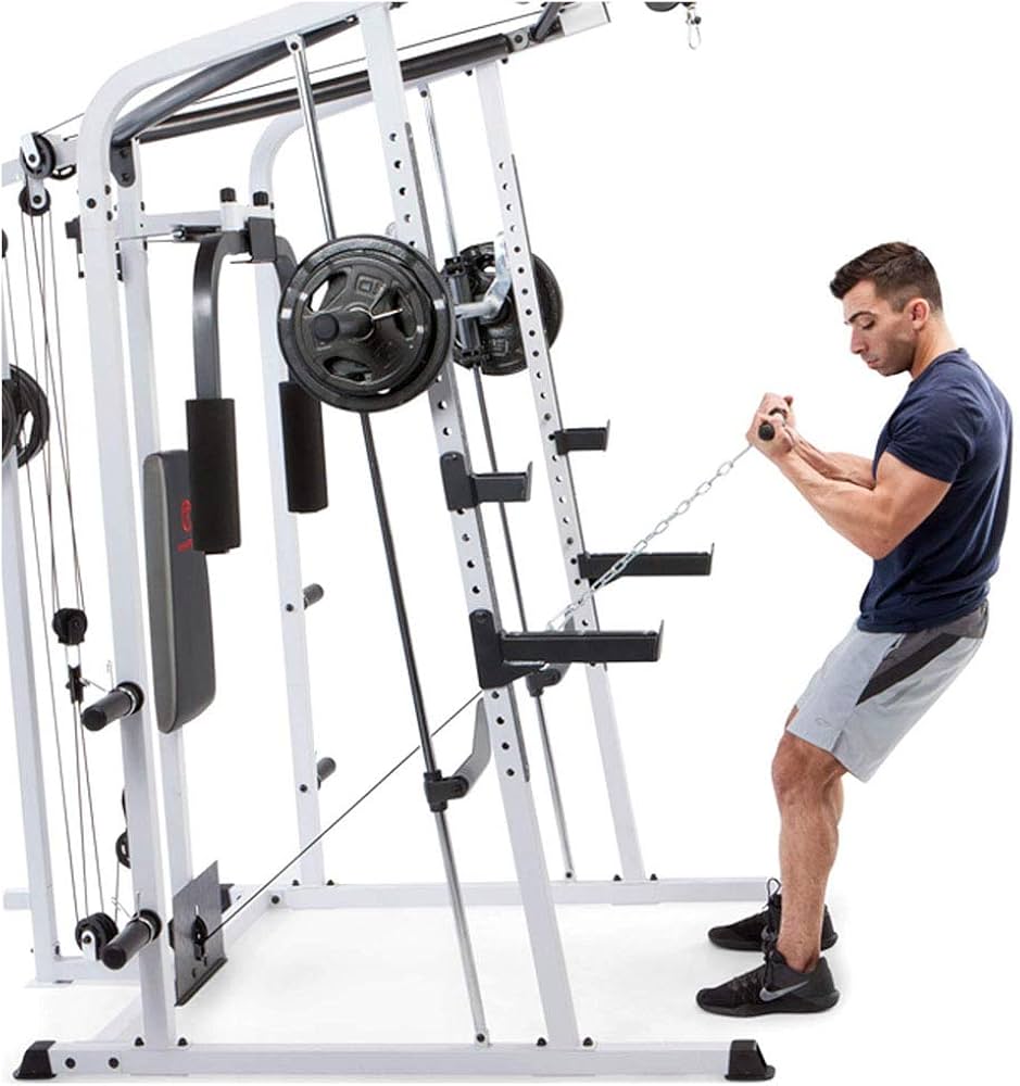 Marcy Smith Cage Workout Machine Full Body StrengthTraining Home Gym Equipment System with Leg Developer, Press Bar, PEC Deck, and Squat Rack