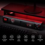 Redragon GS550 PC Gaming Speakers, 2.0 Channel Desktop Computer Sound Bar with Compact Maneuverable Size, Headphone Jack, Quality Bass & Decent Red Backlit, USB Powered w/ 3.5mm Cable