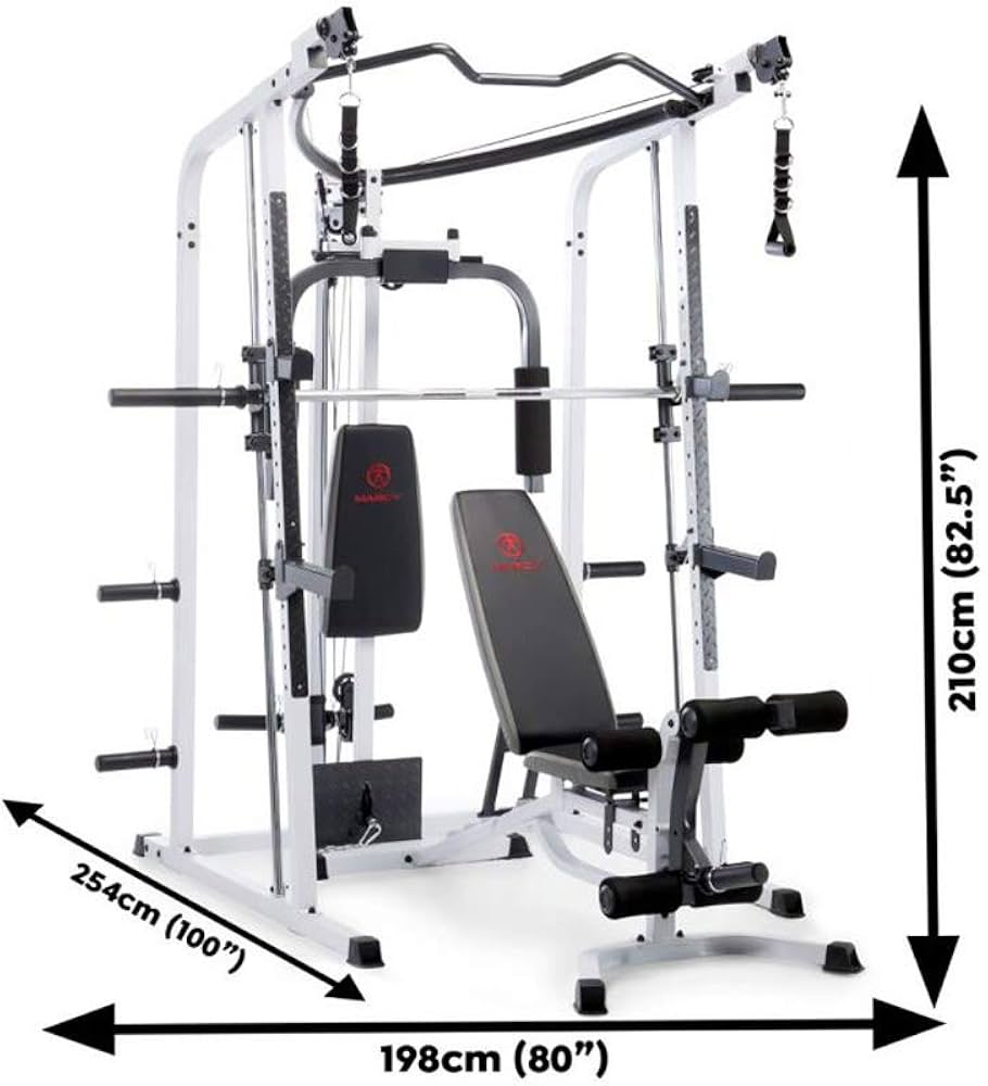 Marcy Smith Cage Workout Machine Full Body StrengthTraining Home Gym Equipment System with Leg Developer, Press Bar, PEC Deck, and Squat Rack