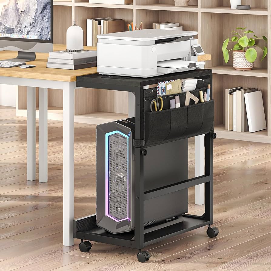 HOOBRO PC Stand with Charging Station, Height Adjustable Computer Tower Stand, 21.7″ L x 13.8″ W Mobile PC Tower Stand with Locking Casters & Storage Pockets, CPU Holder Stand Under Desk, for Home Office, Bedroom BB72UCJ01