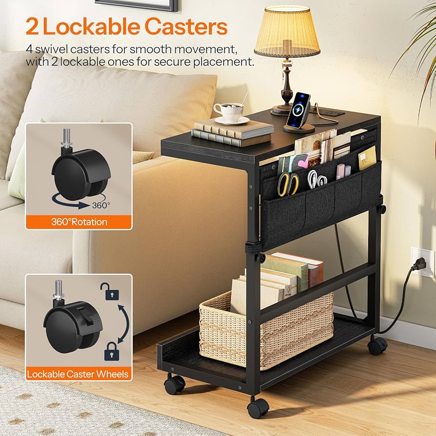 HOOBRO PC Stand with Charging Station, Height Adjustable Computer Tower Stand, 21.7″ L x 13.8″ W Mobile PC Tower Stand with Locking Casters & Storage Pockets, CPU Holder Stand Under Desk, for Home Office, Bedroom BB72UCJ01