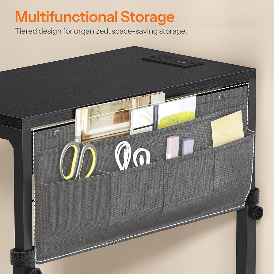 HOOBRO PC Stand with Charging Station, Height Adjustable Computer Tower Stand, 21.7″ L x 13.8″ W Mobile PC Tower Stand with Locking Casters & Storage Pockets, CPU Holder Stand Under Desk, for Home Office, Bedroom BB72UCJ01