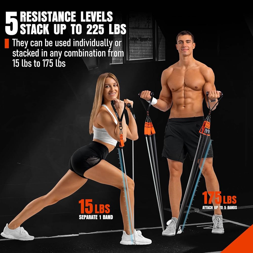 Resistance Bands with Handles, 175lb Exercise Bands for Working Out, Fitness Bands, Workout Bands with Door Anchor and Ankle Straps, Physical Therapy, Yoga, Strength Training Home Gym Equipment