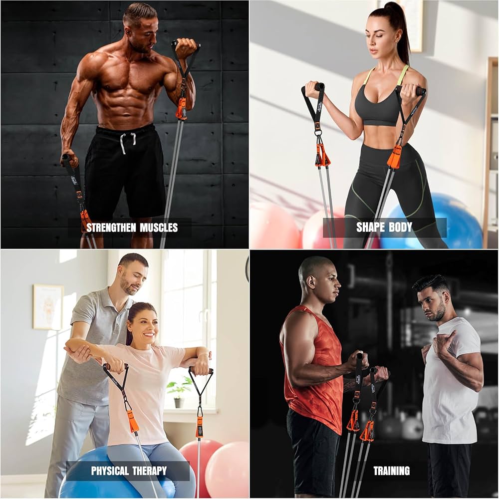 Resistance Bands with Handles, 175lb Exercise Bands for Working Out, Fitness Bands, Workout Bands with Door Anchor and Ankle Straps, Physical Therapy, Yoga, Strength Training Home Gym Equipment