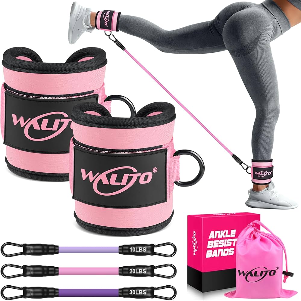 WALITO Ankle Resistance Bands with Cuffs, Exercise Bands for Legs and Butt, Booty Workout Equipment for Kickbacks and Hip Fitness Training