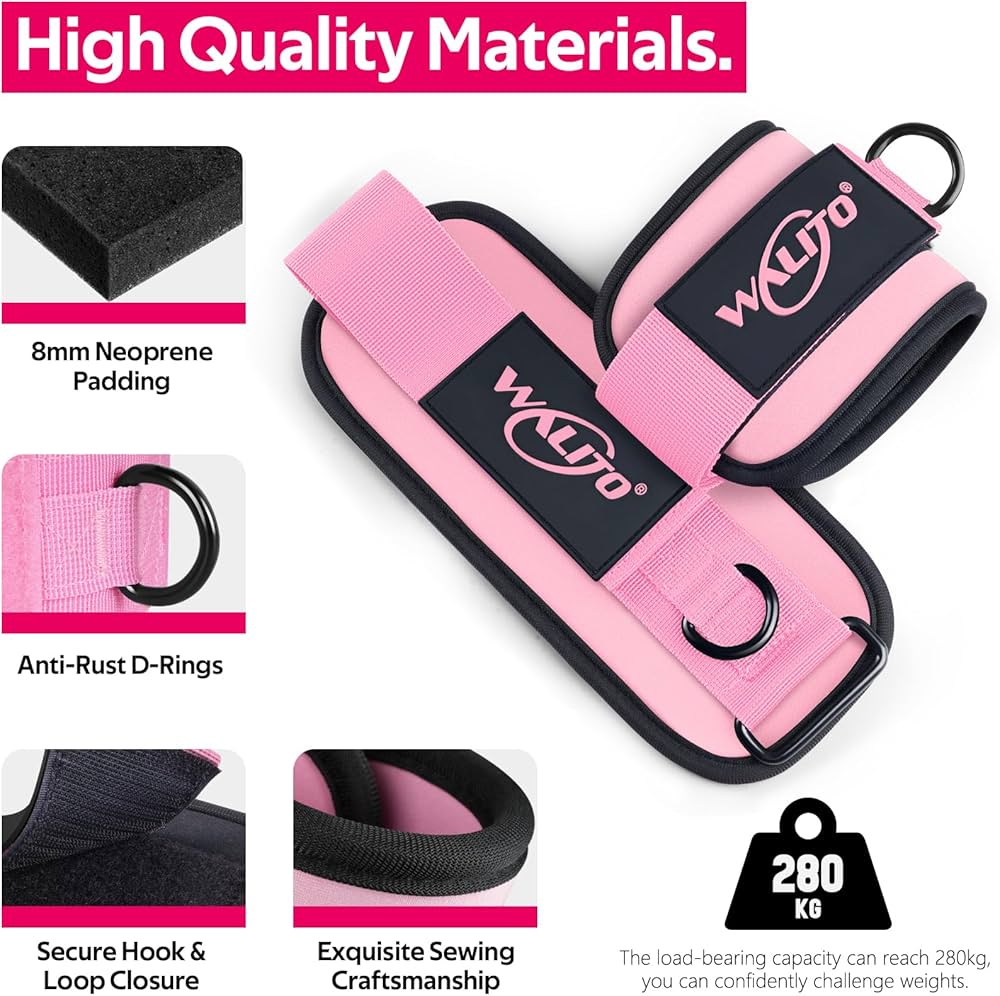 WALITO Ankle Resistance Bands with Cuffs, Exercise Bands for Legs and Butt, Booty Workout Equipment for Kickbacks and Hip Fitness Training