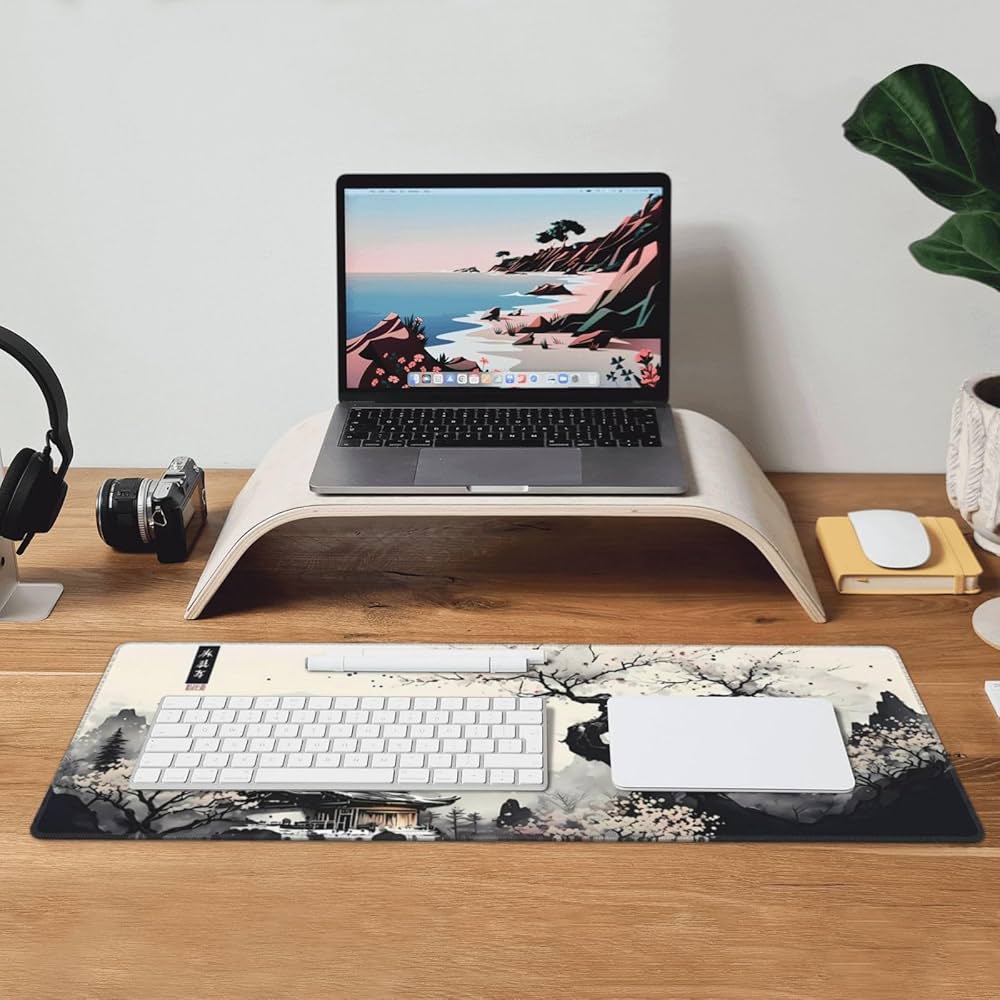 Japanese Mouse Pad, Large Japanese Desk Mat, XL Anime Gaming Keyboard Mat, Non-Slip Rubber Base, Big Extended Desk Protector for Home Office, 31.5”x11.8”