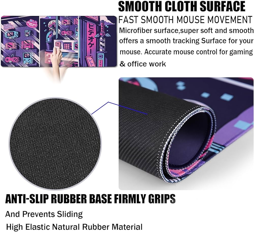 Japanese Comic Large Gaming Mouse Pad with Stitched Edges, Durable Non-Slip Natural Rubber Base, (31.5X15.7 Inch) Waterproof Laptop Pad Mat for Esports Pros/Gamer/Desktop/Office/Home