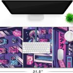 Japanese Comic Large Gaming Mouse Pad with Stitched Edges, Durable Non-Slip Natural Rubber Base, (31.5X15.7 Inch) Waterproof Laptop Pad Mat for Esports Pros/Gamer/Desktop/Office/Home