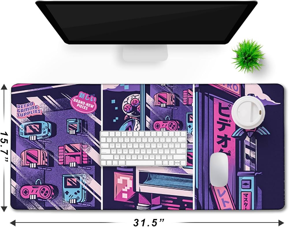 Japanese Comic Large Gaming Mouse Pad with Stitched Edges, Durable Non-Slip Natural Rubber Base, (31.5X15.7 Inch) Waterproof Laptop Pad Mat for Esports Pros/Gamer/Desktop/Office/Home