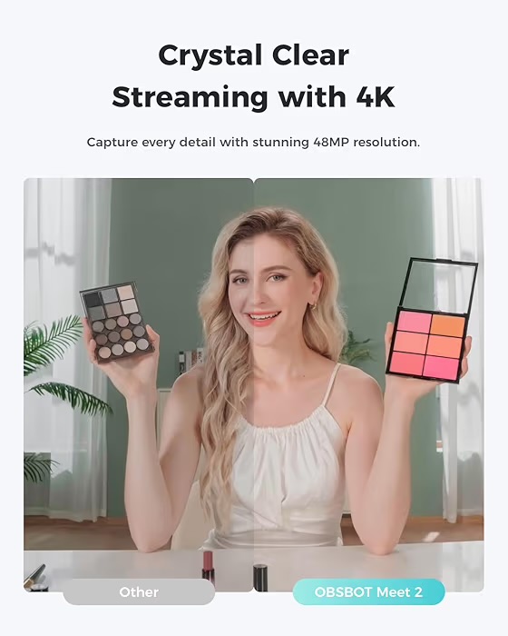 OBSBOT Meet 2-4K Webcam for PC with 1/2″ Sensor, AI Framing & Autofocus, Beauty Mode, Lightweight, Gesture Control, HDR, Dual Microphone, 60 FPS, Web Cam for Streaming, Meeting, Gaming. (Space Grey)