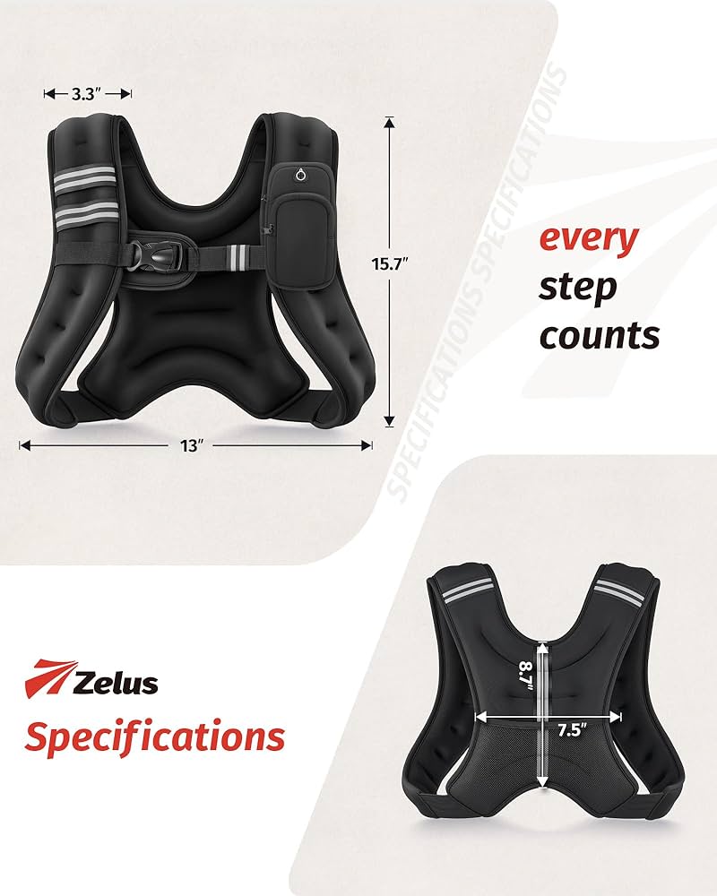ZELUS Weighted Vest, 6lb/8lb/12lb/16lb/20lb/25lb/30lb Weight Vest with Reflective Stripe for Workout, Strength Training, Running, Fitness, Muscle Building, Weight Loss, Weightlifting