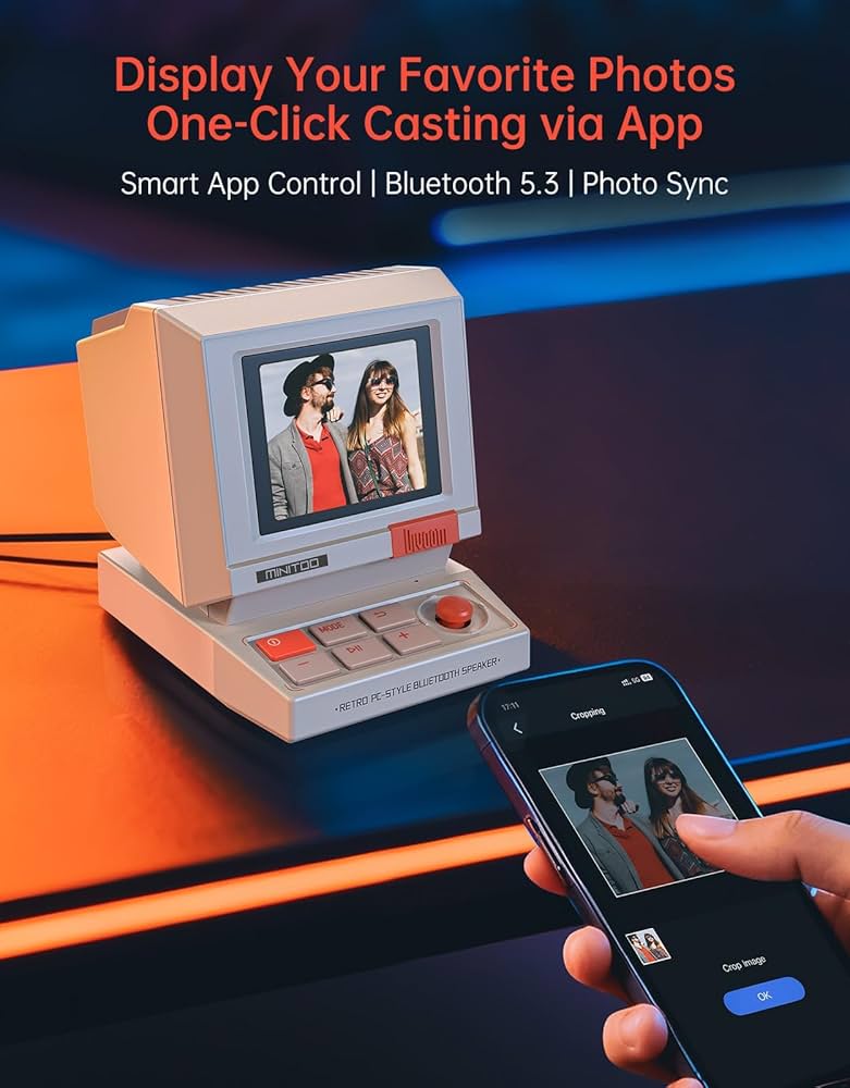 Divoom MiniToo Retro PC-Style Computer Speaker, Smart Pixel Screen with DIY Faces, Bluetooth & USB Audio, Alarm/White Noise Clock, Desk Setup Gift for Bedroom, Office & Gaming