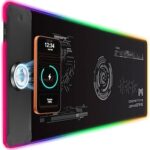 Large Gaming Mouse Pad with Magnetic Wireless Charger 15W Fast Charging, RGB Light LED Mousepad Desk Mat, Smooth Surface, Anti-Slip Rubber Base, Keyboard Pad for Gaming, MacBook, PC, Laptop – Black